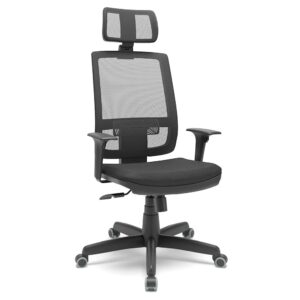 Cadeira Presidente Brizza Tela Ergonômica Reclinável Para Escritório Com Apoio de Cabeça Preta