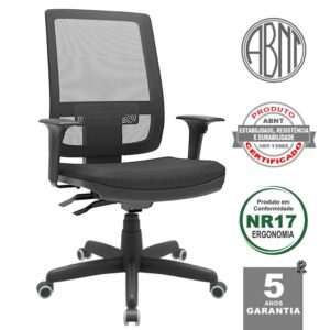 Cadeira Presidente Brizza Tela Ergonômica Para Escritório Regulagem Altura Back System NR17 Cinza